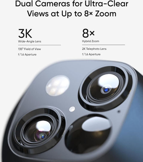 Eufy Solocam S340 IP Dual Κάμερα Παρακολούθησης 3+2MP Αδιάβροχη Μπαταρίας με Ηχείο και Φακό 2.4mm