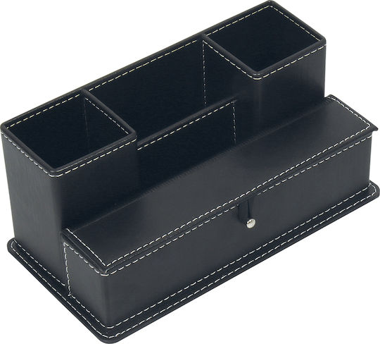 Leather Desk Organizer Multiple Cases in Black Color