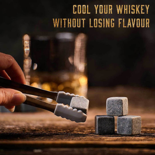Whisky Stones Διακοσμητικά Παγάκια Πέτρινα με Θήκη Αποθήκευσης & Ποτήρια 12τμχ