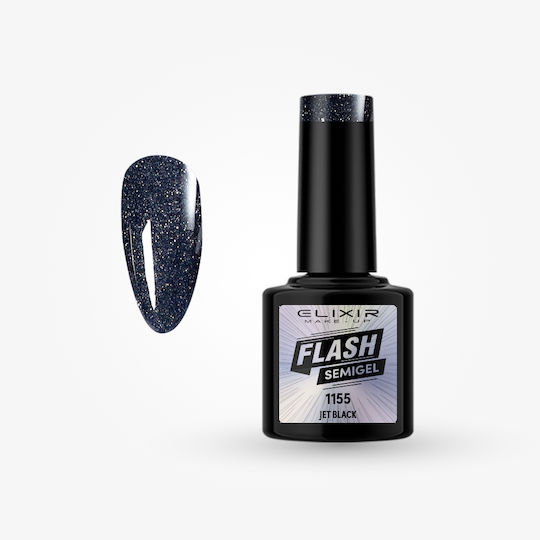 Elixir Ημιμόνιμο Βερνίκι Νυχιών Jet Black 1155 με Glitter 8ml