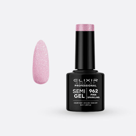Elixir Semi Gel Halb-permanenter Nagellack 962 Pink Sparkling mit Glitter 8ml 1Stück
