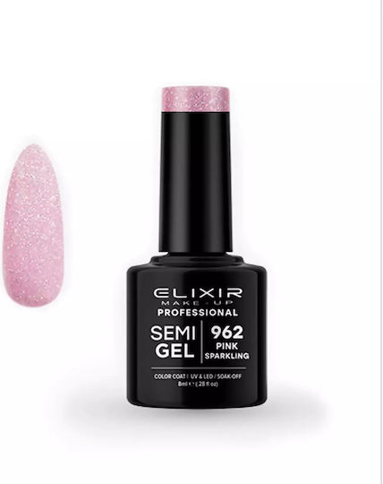 Elixir Semi Gel Halb-permanenter Nagellack 962 Pink Sparkling mit Glitter 8ml 1Stück