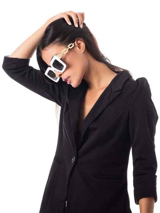 Max Air Women's Sunglasses with White Plastic Frame and Black Lens