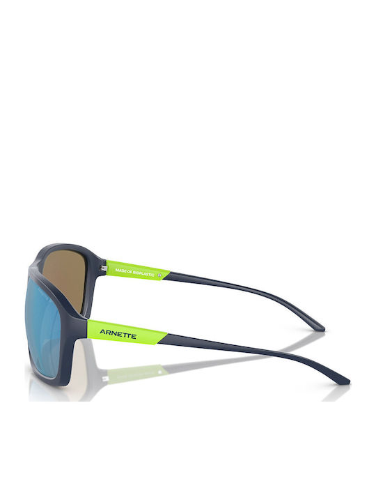 Men's Sunglasses with Horn-Rimmed Frame Matte Blue Mirror