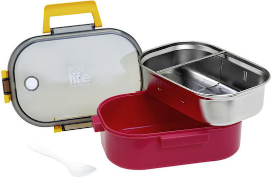 Ecolife Spoon Recipient pentru Mâncare Inox Roz cu Compartimente 900ml