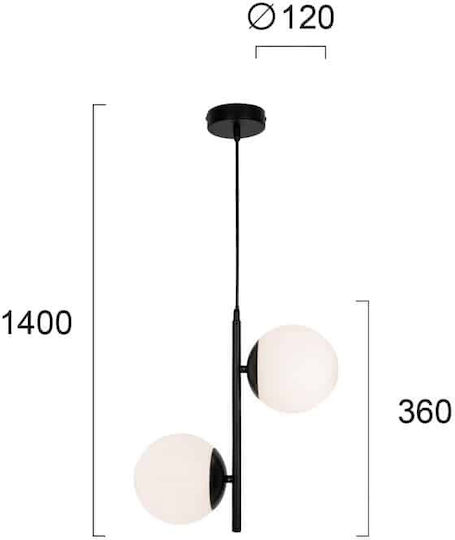 Viokef Anouk Pendant Light Black with Socket E14, E.14 28x12x36cm