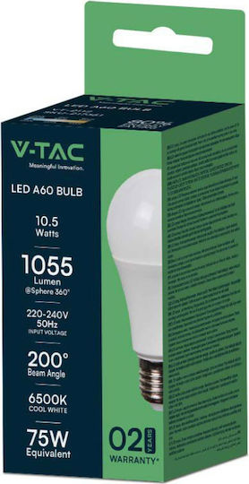 V-TAC LED Bulb 10.5W 112mm for Socket E27 and Shape A60 Cool White 1055lm