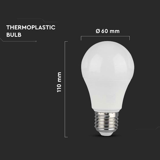 V-TAC LED Bulb 10.5W 112mm for Socket E27 and Shape A60 Cool White 1055lm