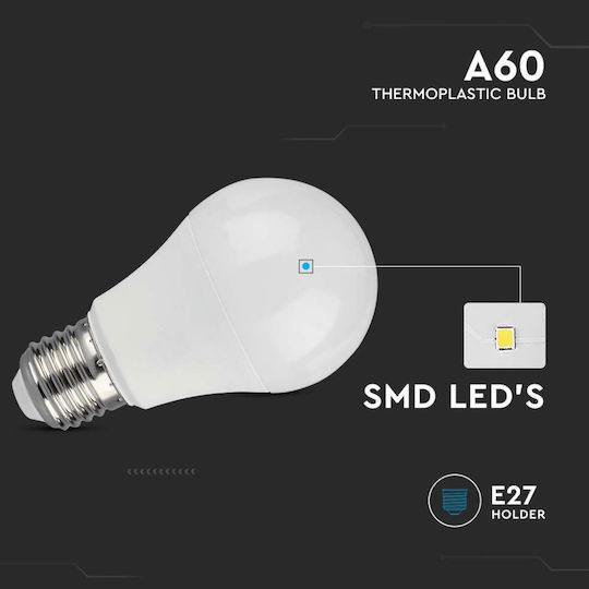 V-TAC LED Bulb 10.5W 112mm for Socket E27 and Shape A60 Cool White 1055lm