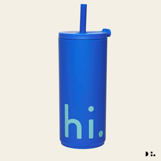 Design Letters Sticlă Pentru Copii Din Plastic Cu Pai Albastră 500ml