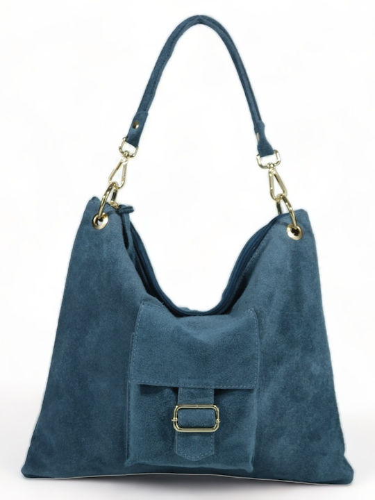 Leder Damentasche Schultertasche Petrol Blau