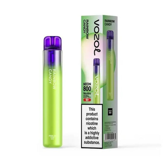 Vozol Neon Ηλεκτρονικό Τσιγάρο μιας Χρήσης 800 Εισπνοών Rainbow 2ml 20mg Πράσινο