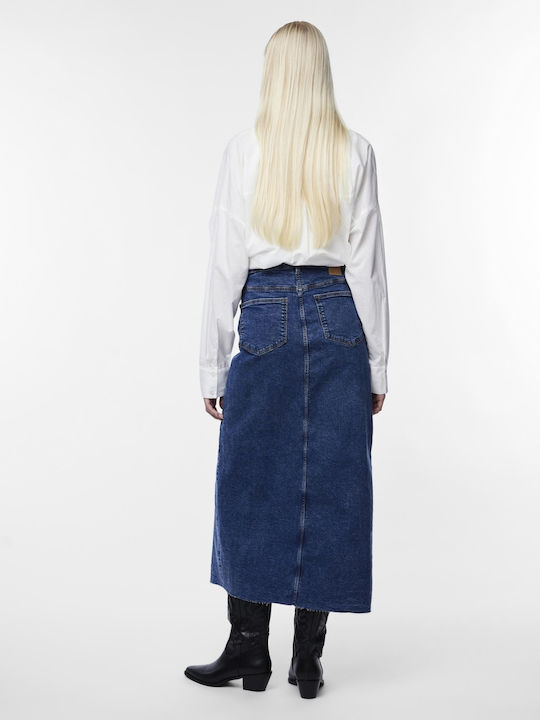 Pieces Denim Hochtailliert Midi Rock in Blau Farbe