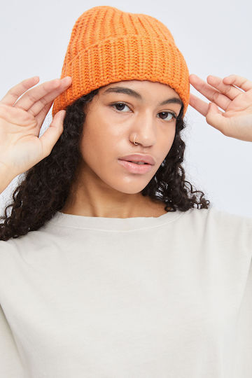Beanie Unisex Beanie Knitted in Orange color