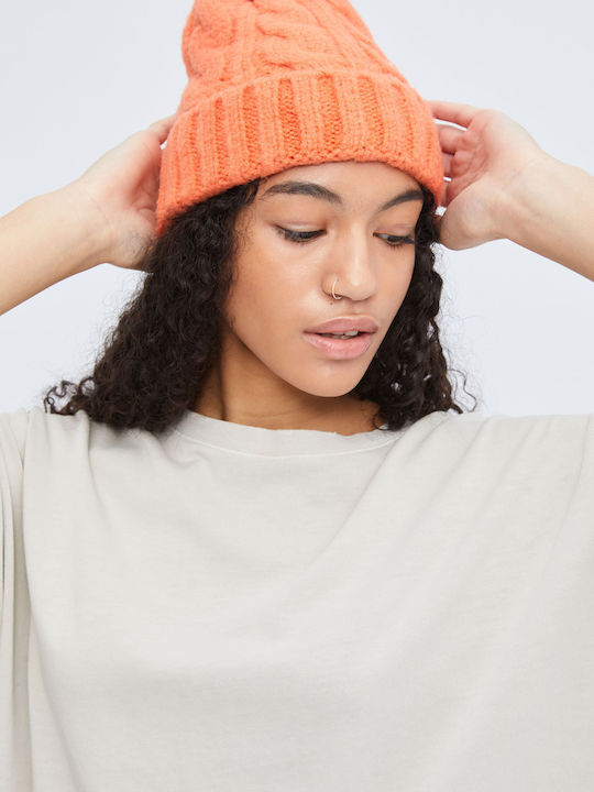 Beanie Unisex Σκούφος Πλεκτός σε Πορτοκαλί χρώμα