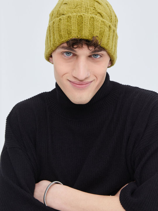 Beanie Unisex Σκούφος Πλεκτός σε Χακί χρώμα