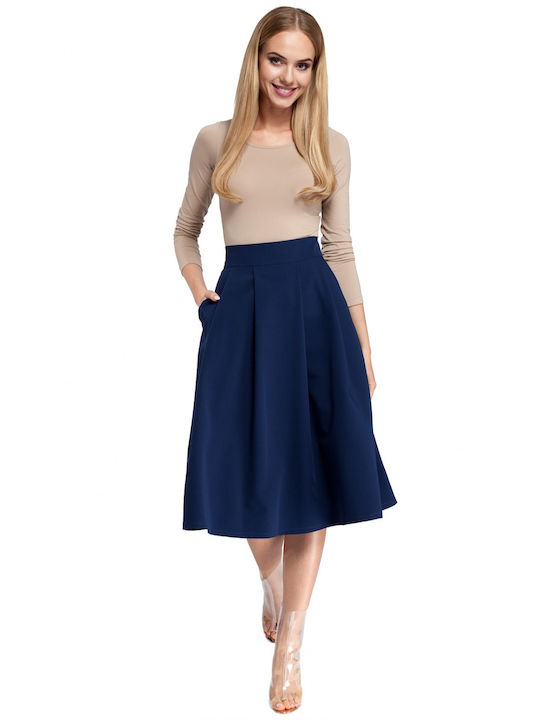 MOE High Waist Midi Skirt in Navy Blue color