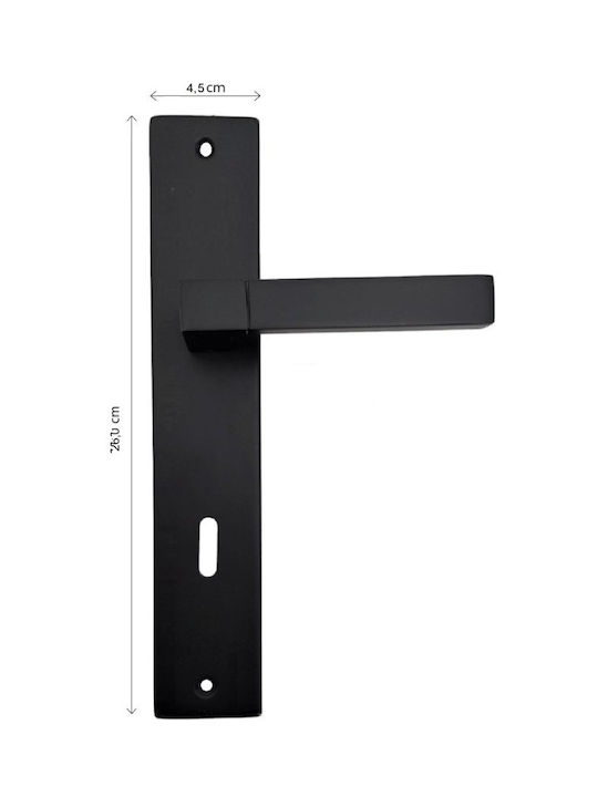 Import Hellas Lever Middle Door with Plate Pair (Center Distance 75mm) Matte Black