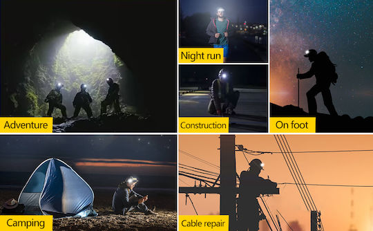 Ideahellas Rechargeable Headlamp LED IPX4 with Maximum Brightness 4000lm 3pcs Black