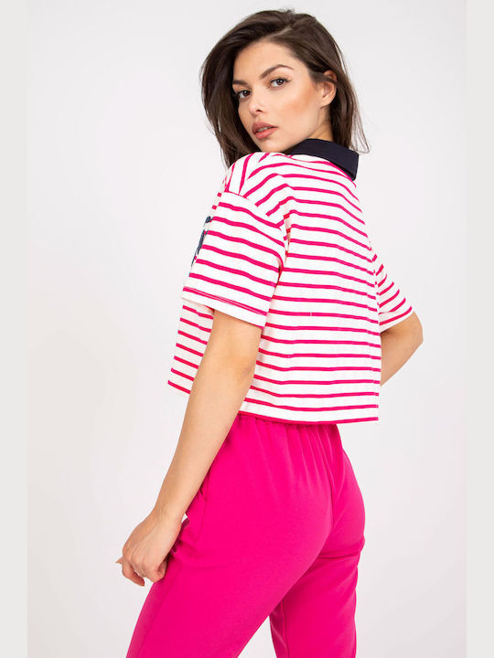 Fancy Women's Polo Blouse Short Sleeve Striped Red