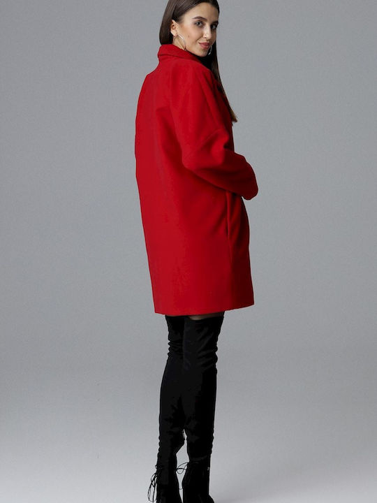 Figl M625 Women's Short Coat with Buttons Red