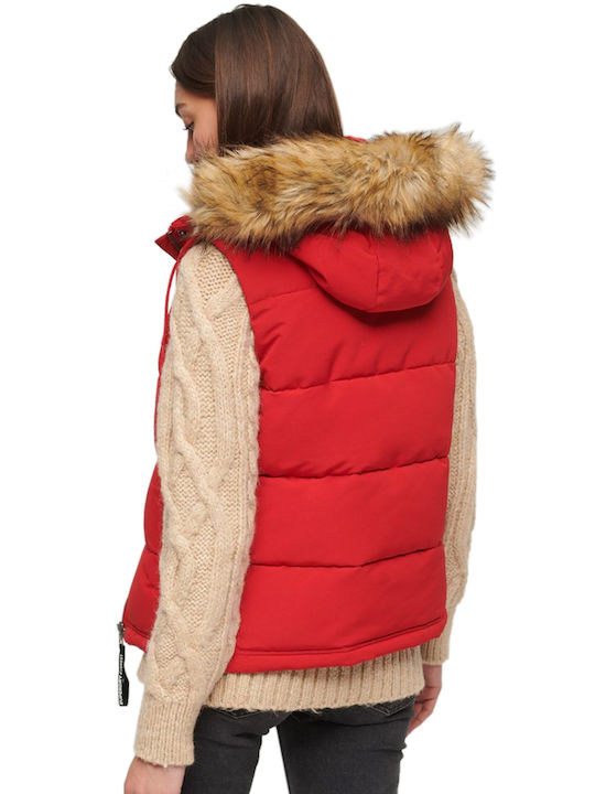 Superdry Everest Kurz Damen Ärmellos Puffer Jacke für Winter Rot