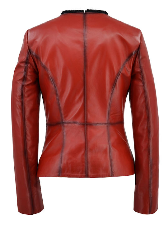 Women's Short Lifestyle Leather Jacket for Winter Red