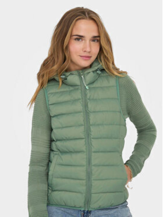 Women's Short Puffer Jacket for Winter with Hood Hedge Green