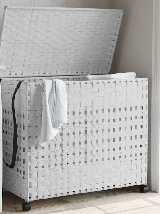 vidaXL Coș De Rufe Din Țesătură Pliabil Cu Capac 66x35x60cm Alb