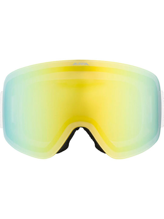 Alpina Μάσκα Σκι & Snowboard Ενηλίκων Λευκή με Φακό Καθρέπτη σε Χρυσό Χρώμα