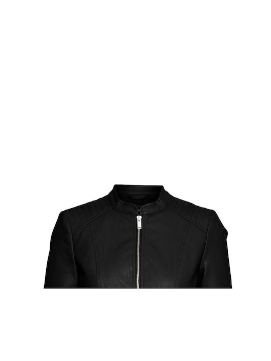 Vero Moda Women's Short Lifestyle Artificial Leather Jacket for Winter BLACK