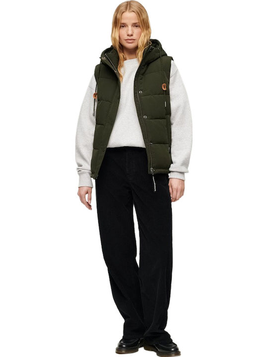 Everest Women's Short Puffer Jacket for Winter with Hood Khaki