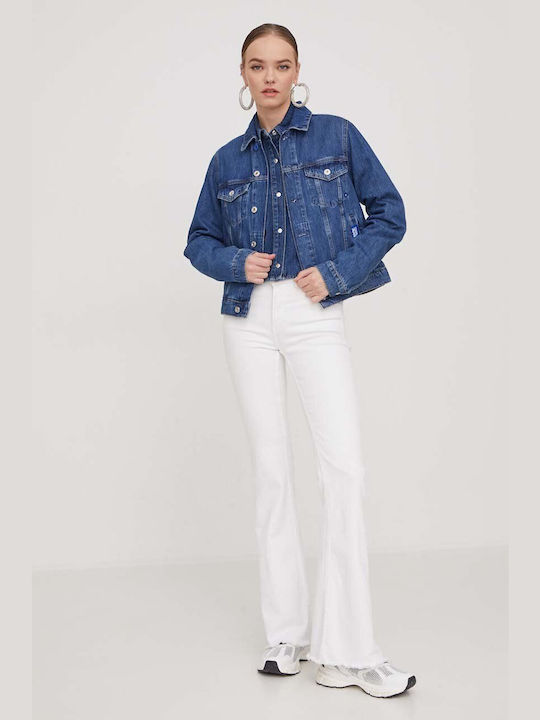 Karl Lagerfeld Women's Short Jean Jacket for Spring or Autumn Blue