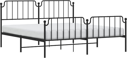 Κρεβάτι King Size Μεταλλικό Μαύρο με Τάβλες για Στρώμα 183x213cm