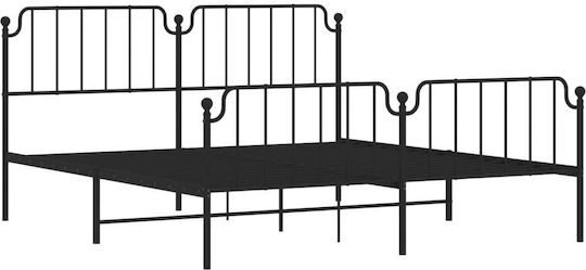 Κρεβάτι King Size Μεταλλικό Μαύρο με Τάβλες για Στρώμα 183x213cm