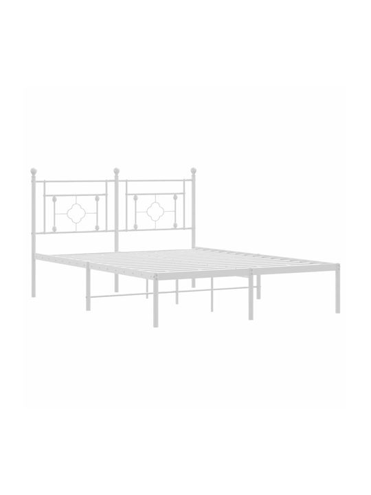 Double Metal Bed White with Slats for Mattress 135x190cm