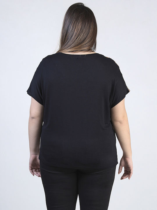 More Short Sleeve Women's Summer Blouse with V Neckline Black 22041075