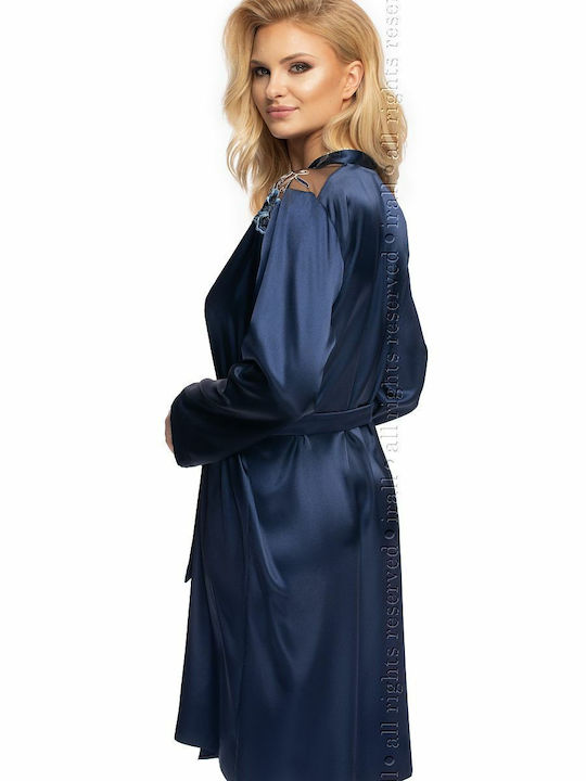 Irall Winter Women's Satin Robe Dark Blue Elodie