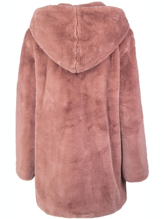 Γυναικείο Dark Rose Παλτό Teddy με κουκούλα