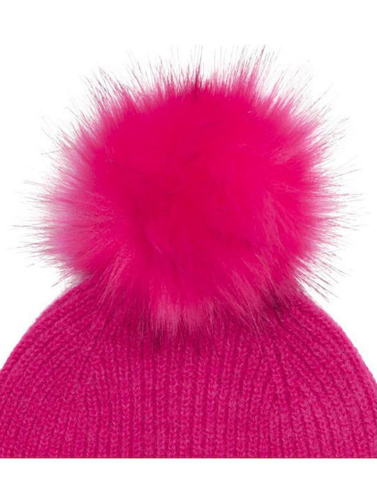 Pom Pom Beanie Unisex Beanie Knitted in Fuchsia color
