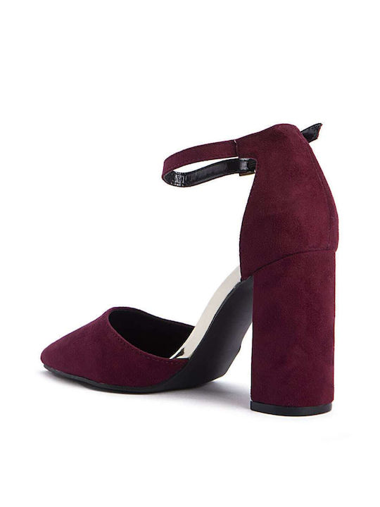 Keep Fred Synthetic Leather Pointed Toe Burgundy High Heels with Strap