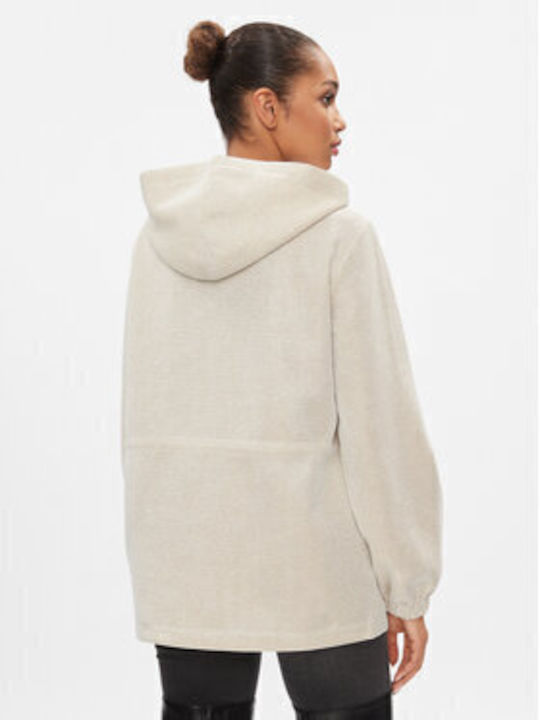 Fleece Γυναικεία Ζακέτα με Φερμουάρ σε Μπεζ Χρώμα