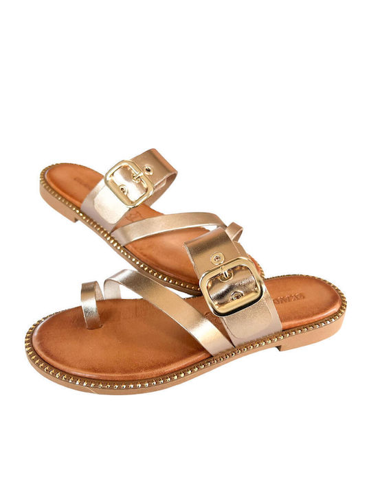 Sandale Casual Damă Din Piele Aurii