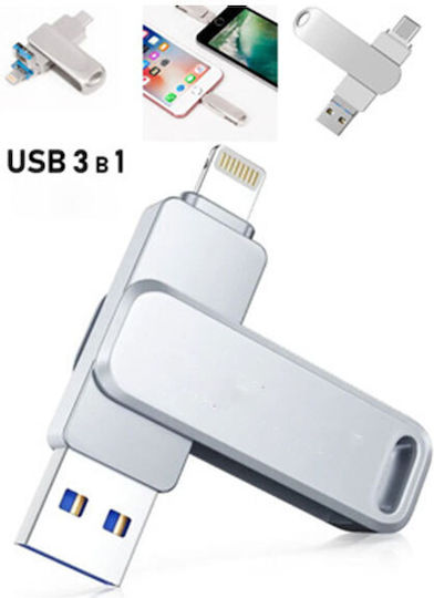 128GB USB 2.0 Stick cu conexiune Lightning & USB-A Argintiu