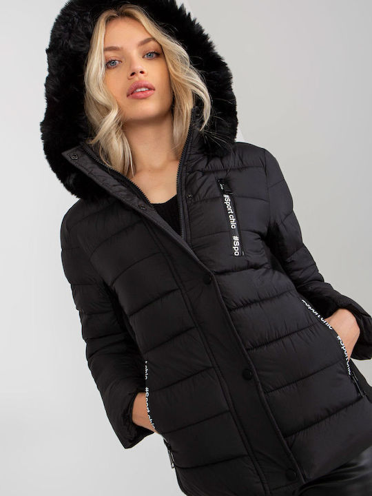 NM Women's Short Puffer Jacket for Winter with Hood Black