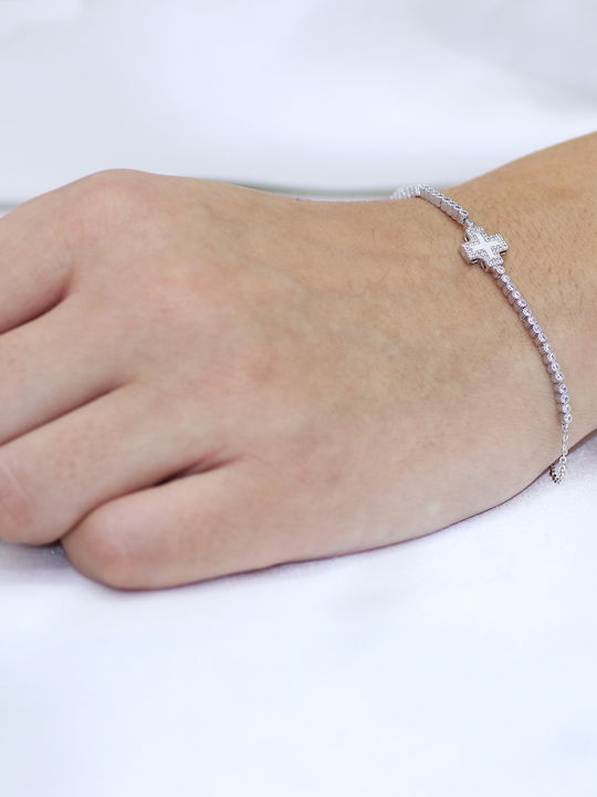 Bracelet with Cross design made of White Gold 14K with Zircon