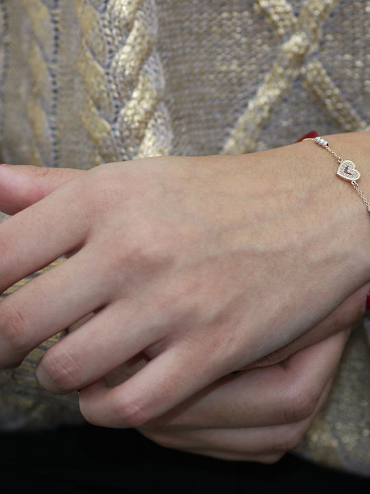 Bracelet with design Heart made of Gold 14K with Zircon