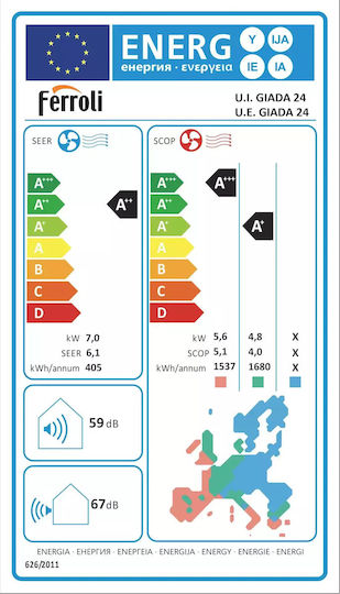 Ferroli Giada Mono Aparat De Aer Condiționat Inverter 24000 BTU A++/A+ Cu WiFi