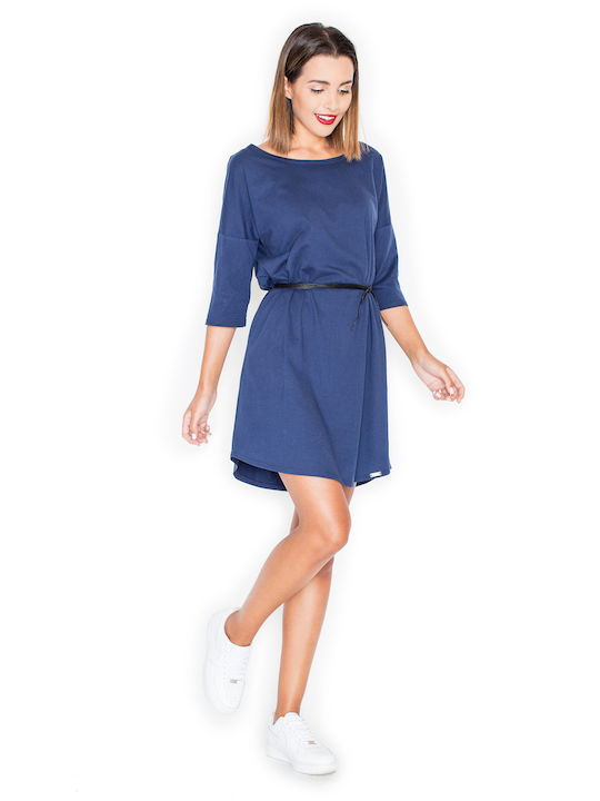 Katrus All Day 3/4 Sleeve Cotton Mini Dress Blue