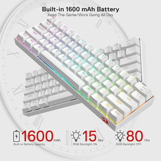Redragon K530 Draconic Pro Fără fir Gaming Tastatură Mecanică 60% cu Custom Red comutatoare și iluminare RGB (Engleză US) Alb